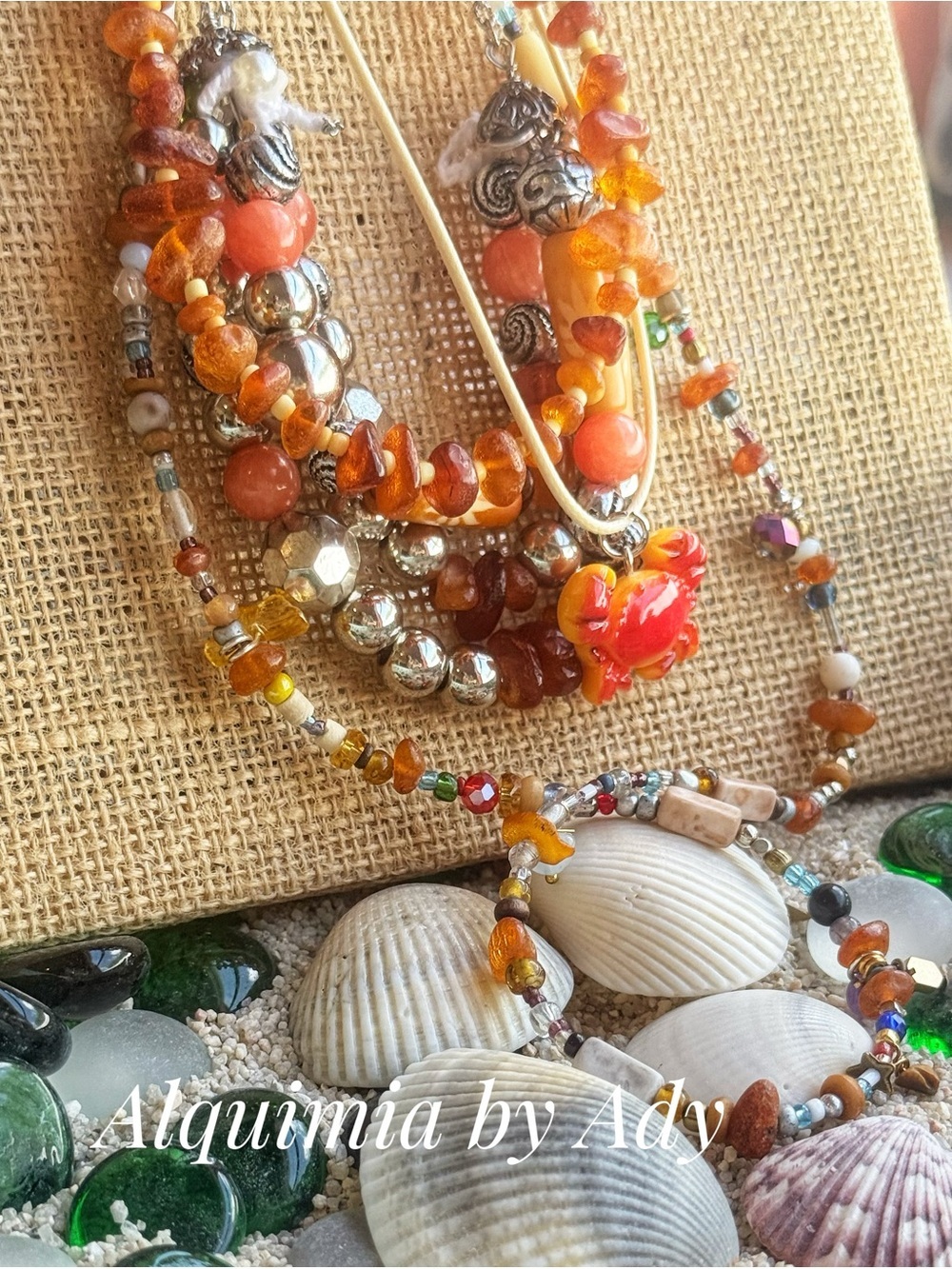 JADE AND AMBER + Layered Orange and Gold Beaded Necklace CURATED SET